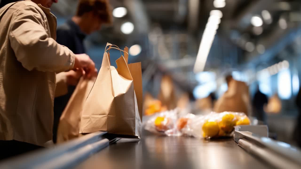 Shopping Experience at Checkout: Bagging Groceries and Preparing for Payment in a Modern Retail Environment with Fresh Produce and Well-Organized Checkout Area