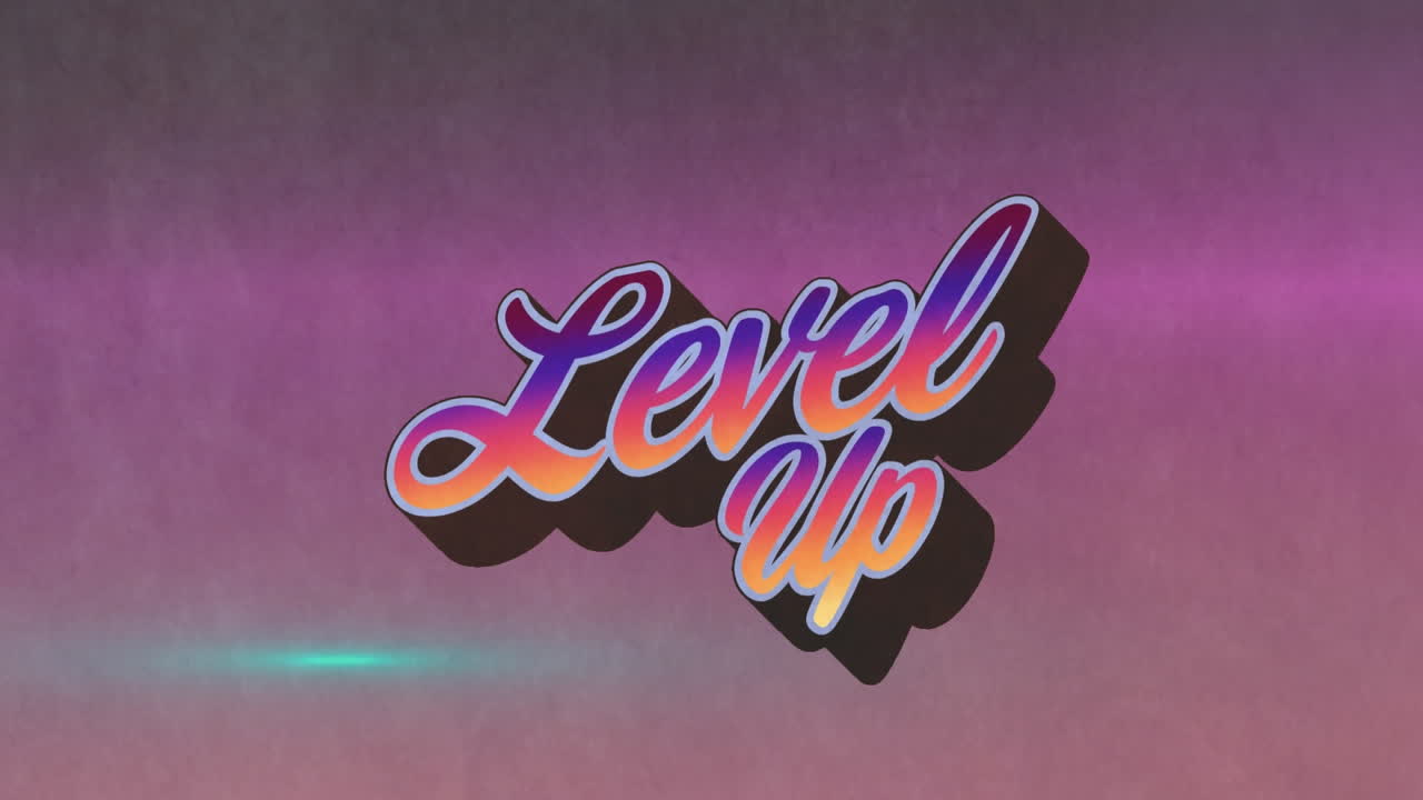 animación de nivel arriba sobre fondo púrpura con luces