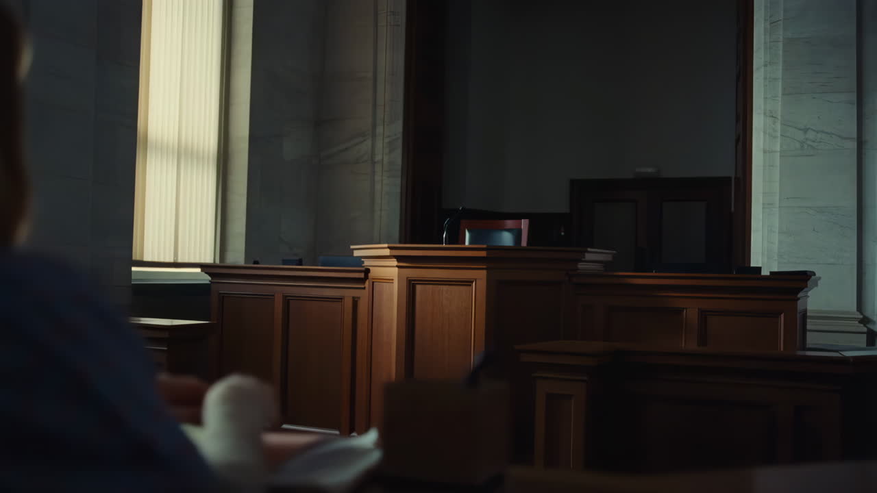 View of a Courtroom Interior with Sunlight Filtering In