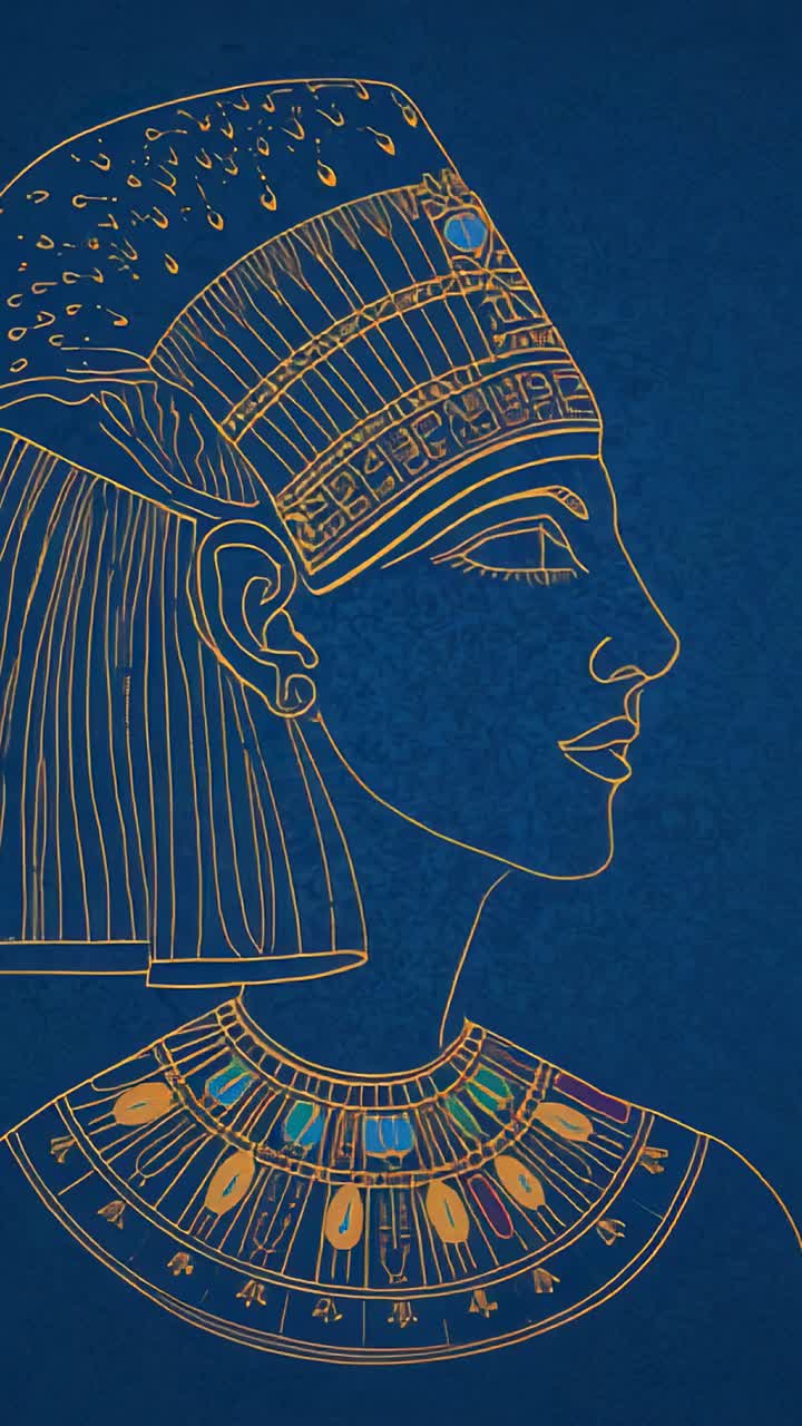 Vertical video: Starting fill at 5 seconds, Egyptian bust turning yellow on blue, headdress showing