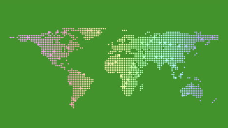 abstract world map from neon dots on green gradient