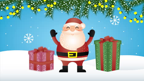 animación de feliz navidad con santa claus en el paisaje de nieve
