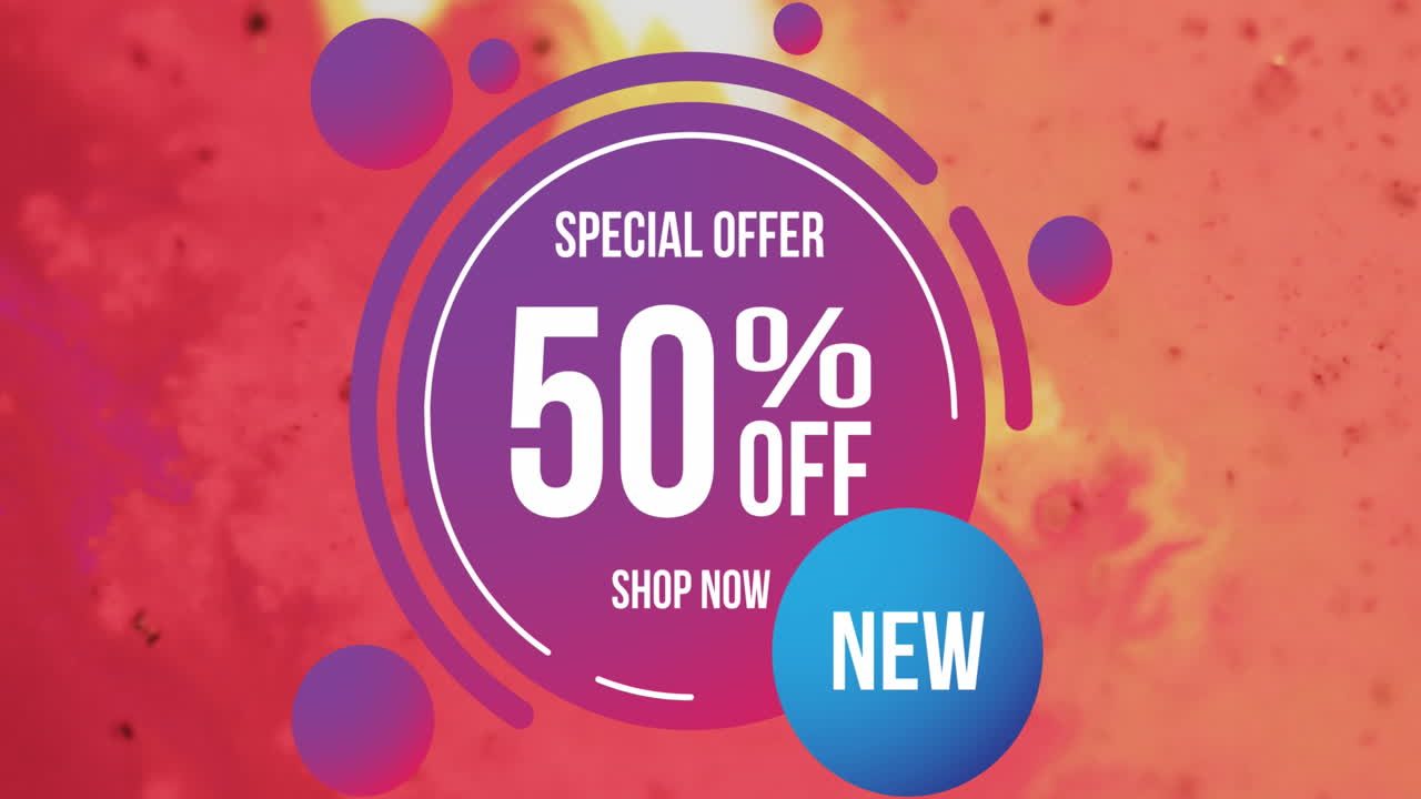 빨간색 배경에서 텍스트와 모양의 50%를 제거한 애니메이션