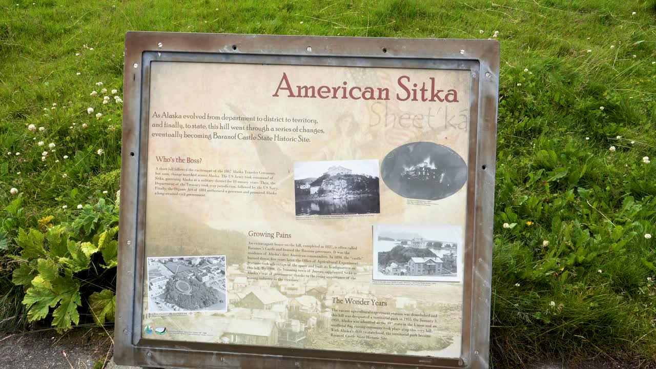 American Sitka Marker.Historical Markers in Sitka, Alaska at the Baranof Castle State Historic Site.