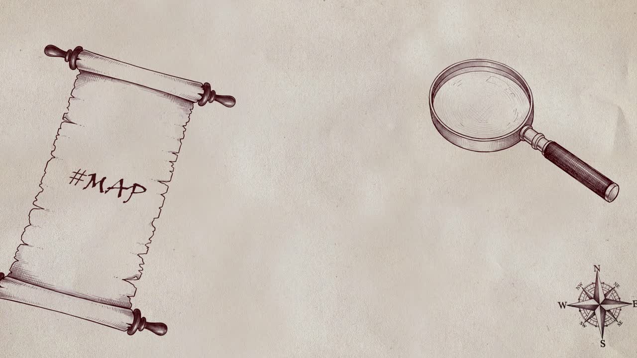 Animated Drawing of Vintage Map Elements on Old Paper