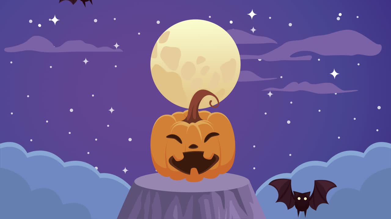 animazione di halloween felice con zucca e luna piena