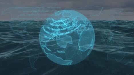 animation of globe spinning over sea