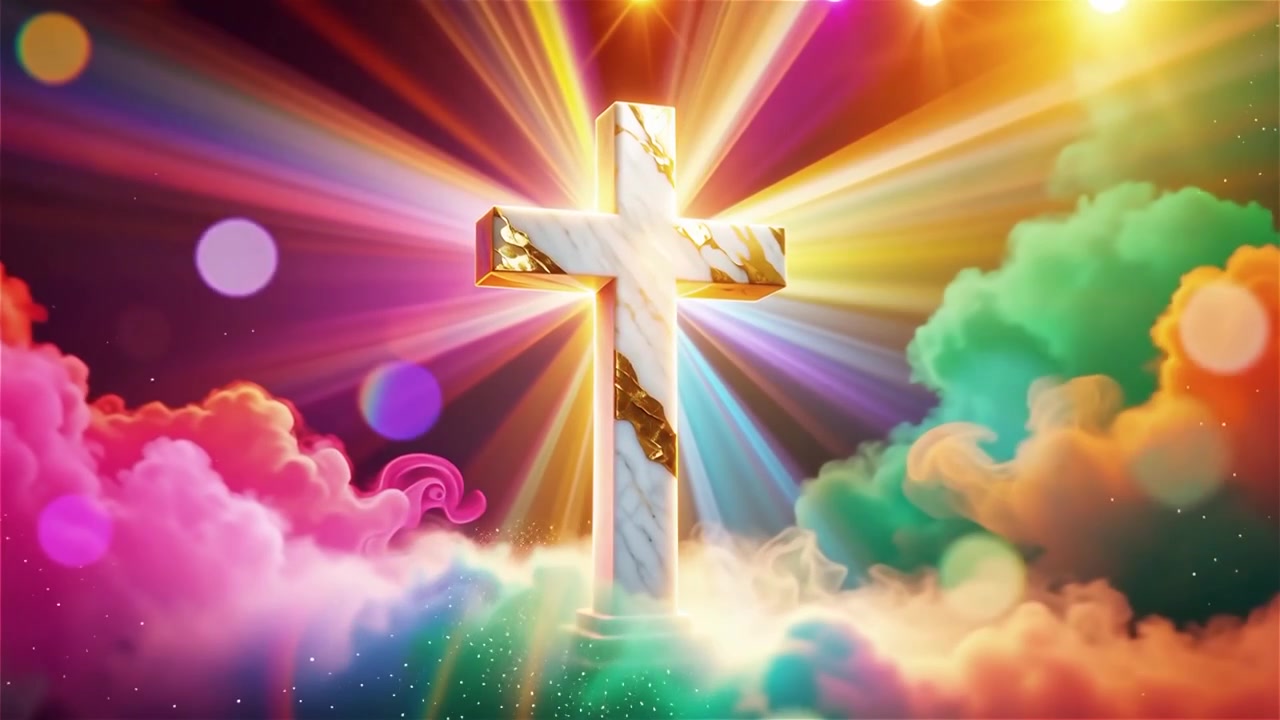 Croce Cristiana Luce Celestiale Sfondo per il Culto.