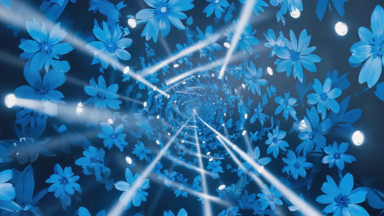 Abstract Tunnel of Blue Flowers and Lights
