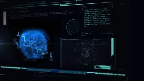 animación de células de covid 19 y procesamiento de datos médicos en pantallas