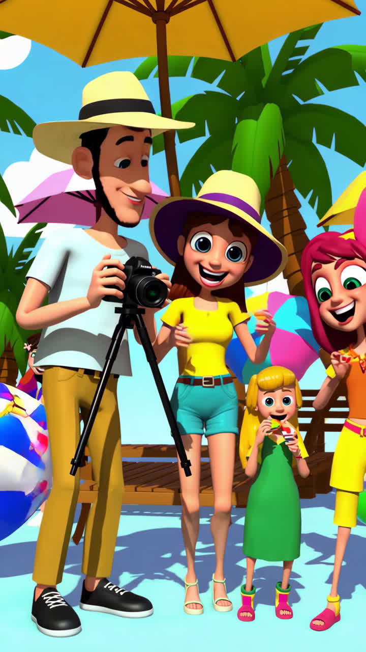 Happy Animated Family Fun at the Beach