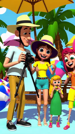happy animated family fun at the beach