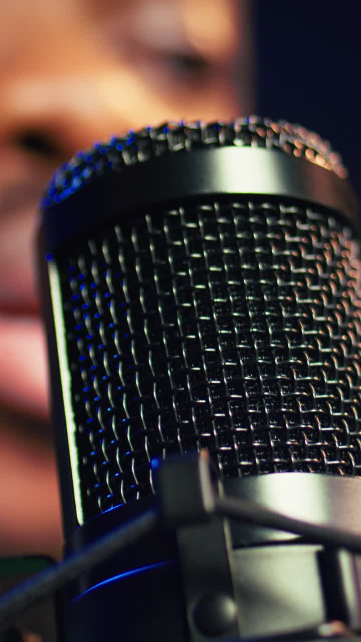 Close-up of Studio Microphone with Person Speaking