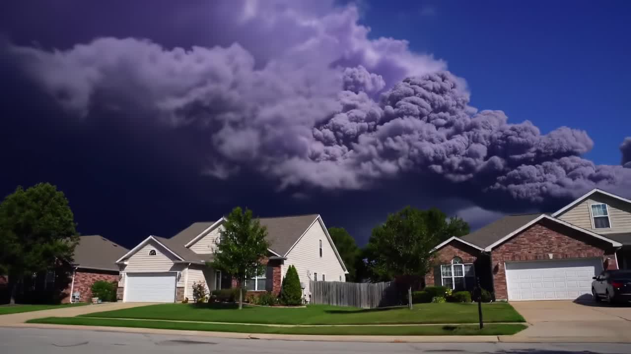 Dramatic Transformation of a Neighborhood Sky: From Peaceful Suburbia to Ominous Clouds Covering the Horizon