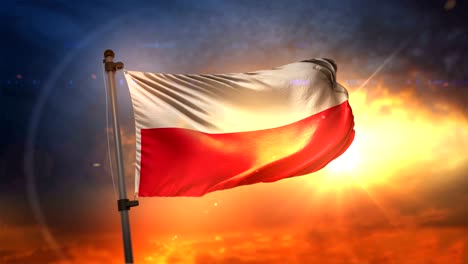 poland flag backlit at beautiful sunrise loop slow motion 4k