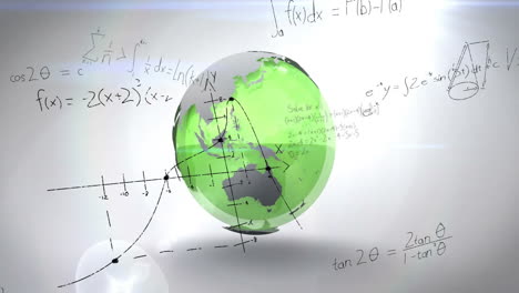 ecuaciones matemáticas y gráficos animación sobre el globo verde giratorio