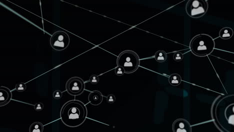 animación de la red de conexiones con iconos en fondo oscuro