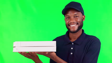 Green-screen,-courier-and-black-man-with-delivery