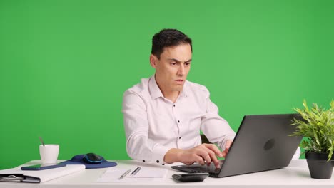 Worker gets angry because the computer has crashed