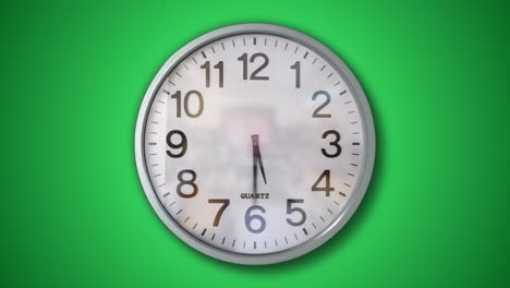 Bucle-De-Timelapse-De-Reloj-De-Pared-Analógico-Con-Fondo-Verde