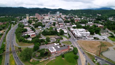 aerial push into asheville nc skyline, asheville north carolina shot in 5