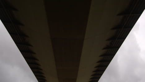 tilting up from the humber estuary onto the bridge deck of the humber bridge on the south shore