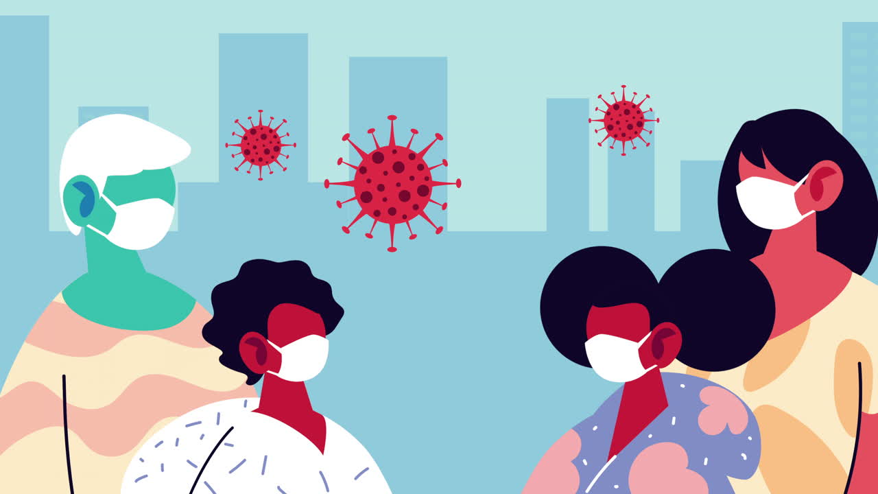 코로나19에 대한 의료 마스크를 착용하는 사람들이 도시에 있습니다.