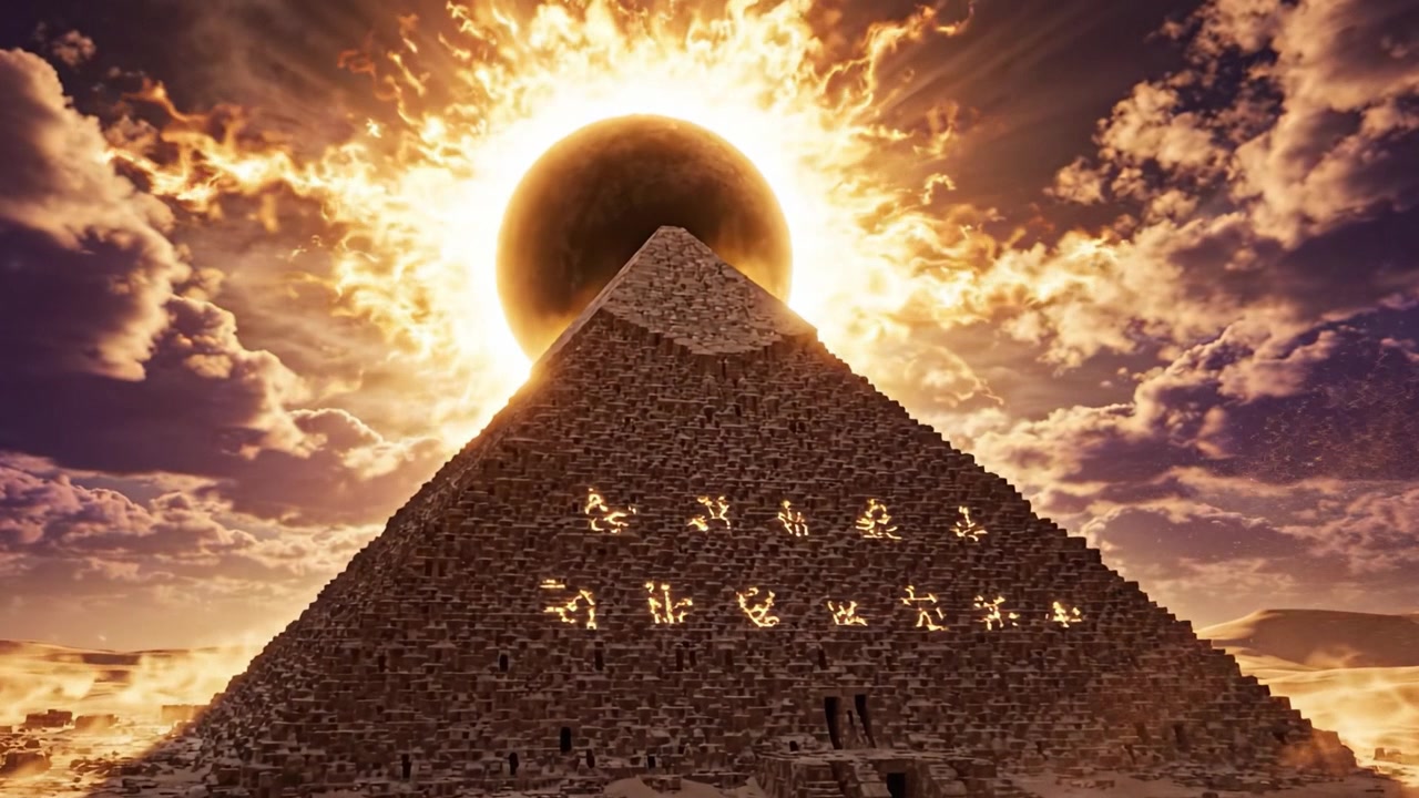 Majestátní pyramida pod záhadným zatměním Slunce: Symbol starověké civilizace a kosmického úžasu zachycený v ohromujících vizuálech.
