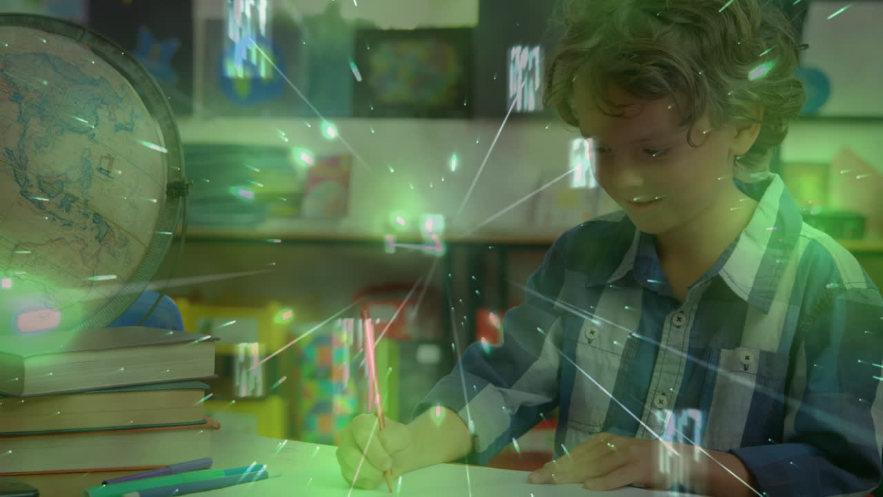 백인 학교 소년에 대한 빛의 반점의 애니메이션