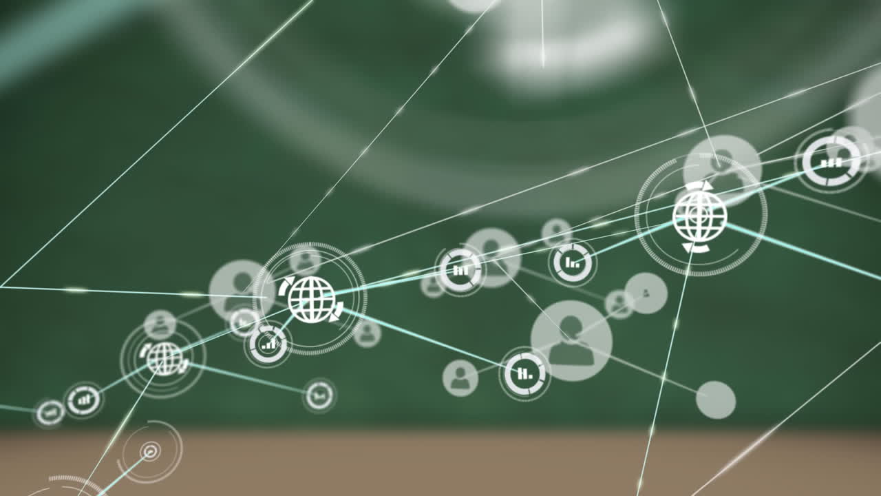 녹색 배경에 아이콘으로 연결 네트워크의 애니메이션