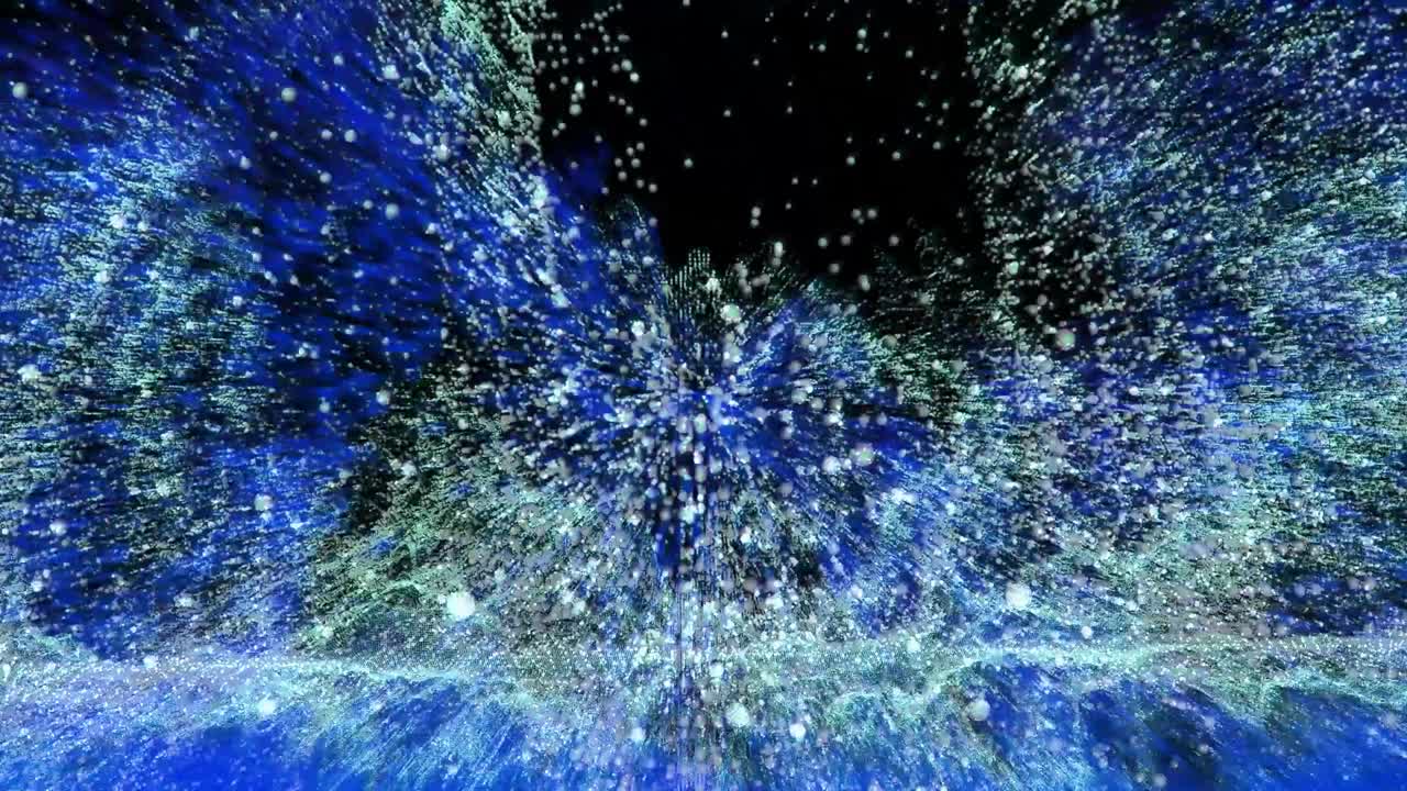 Abstract cyan and blue million particles pattern waveform oscillation fast move, visualization wave technology digital surface