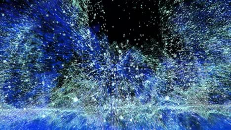 abstract cyan and blue million particles pattern waveform oscillation fast move, visualization wave technology digital surface