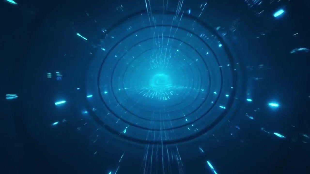 Abstract Digital Tunnel with Glowing Blue Light Streaks