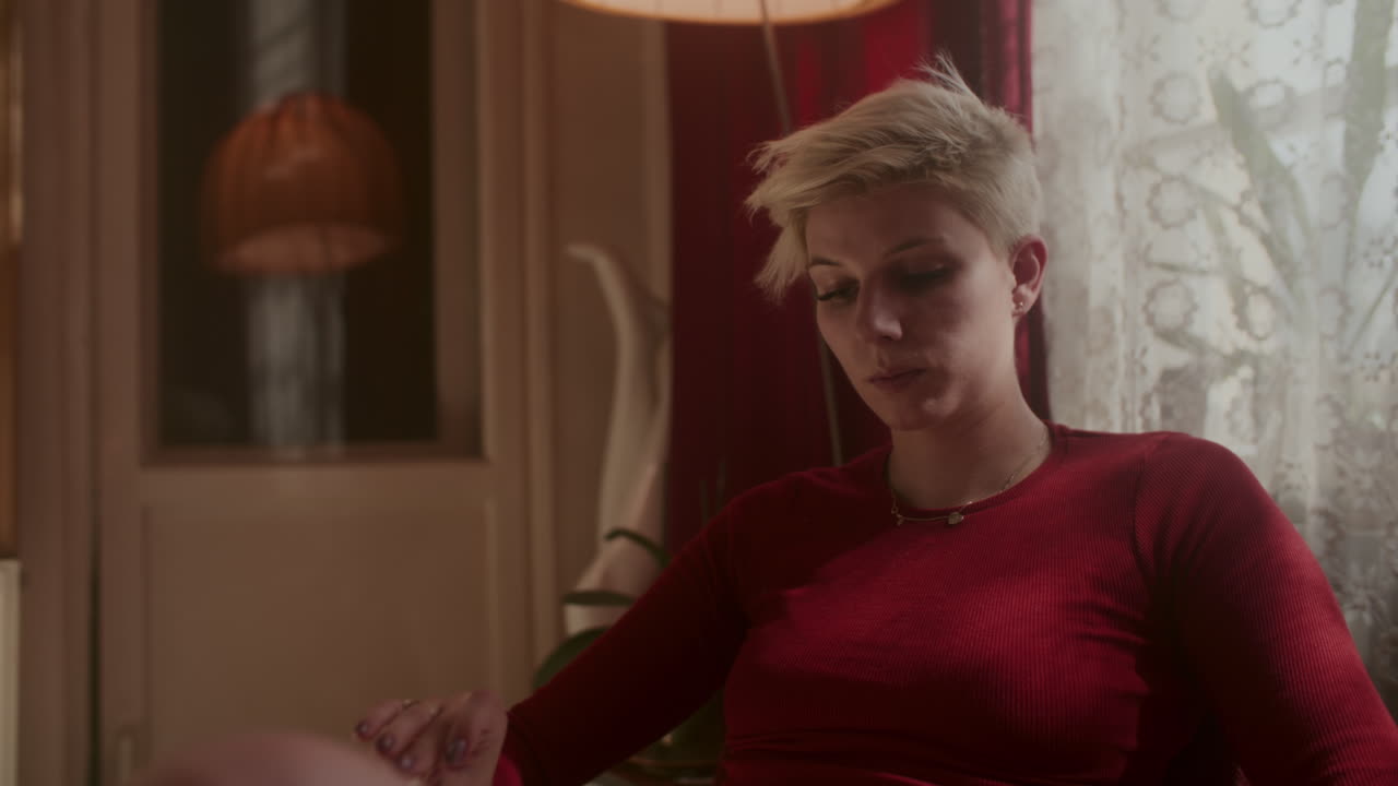 Woman in a Red Sweater, Thoughtful Portrait