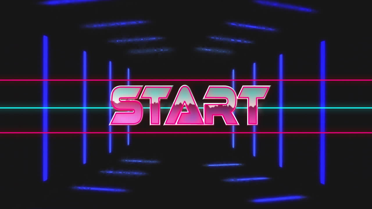 Animation of start text over blue shapes