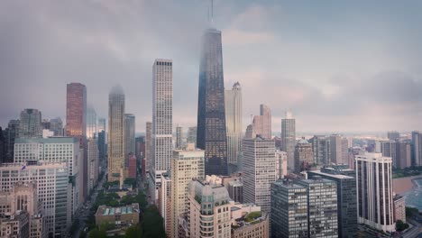 chicago skyscraper in the morning with fog