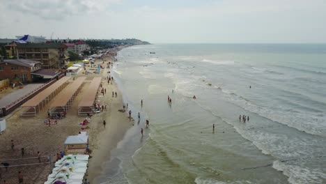 aerial view of the luxury resort. beach with tourists, sun loungers and umbrellas