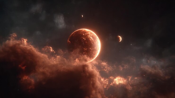 A Captivating Cosmic Journey Through Time: Exploring the Majestic Beauty of Planets Amidst Ethereal Clouds and Stellar Wonders in a Celestial Landscape