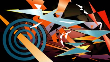 animación de un patrón gráfico dinámico de colores que se construye sobre una nube roja sobre un fondo negro