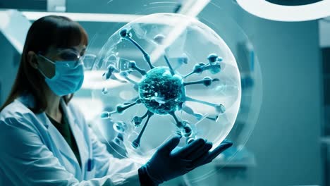 científicos que trabajan en un laboratorio con un virus