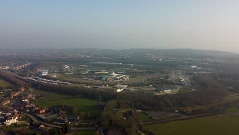 slow drone flight near eurotunnel with trucks on the road
