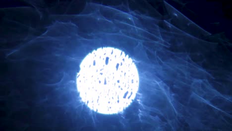 experimento científico con luz, átomos y neutrones, dispersión de luz, blanco y azul, espacio y agujero negro