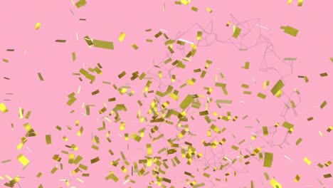 Animation-Von-Goldenem-Konfetti,-Das-Auf-Rosa-Hintergrund-Fällt