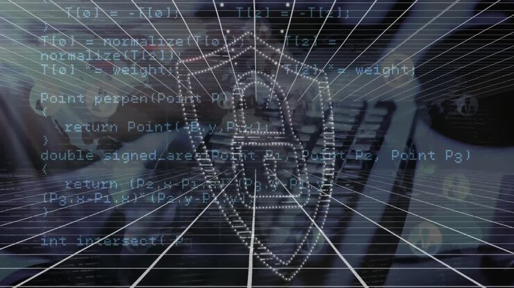 Animation af databehandling og hængelåsikon over hænder, der taster på tastatur