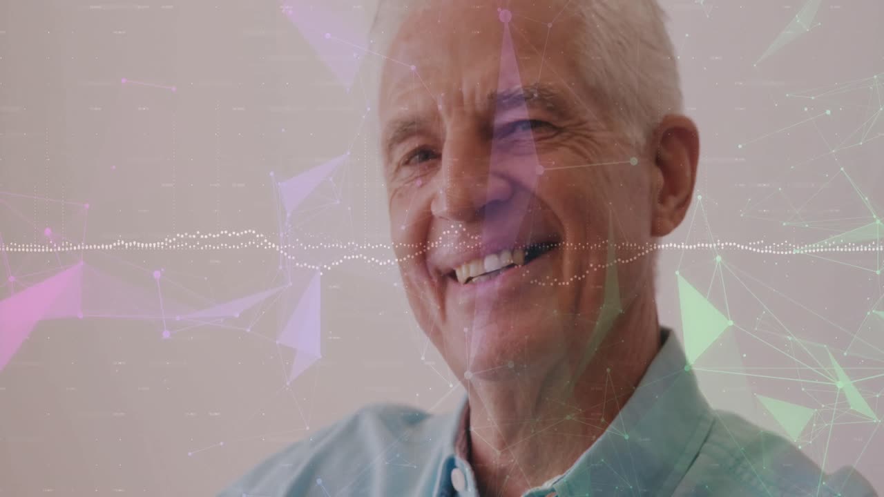 Animation of network of connections over caucasian senior man