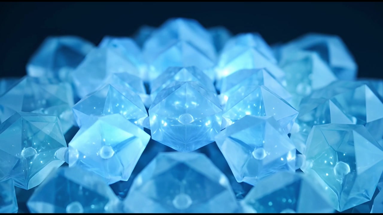 Animazione Astratta di Forme Cristalline Geometriche Blu Luminose
