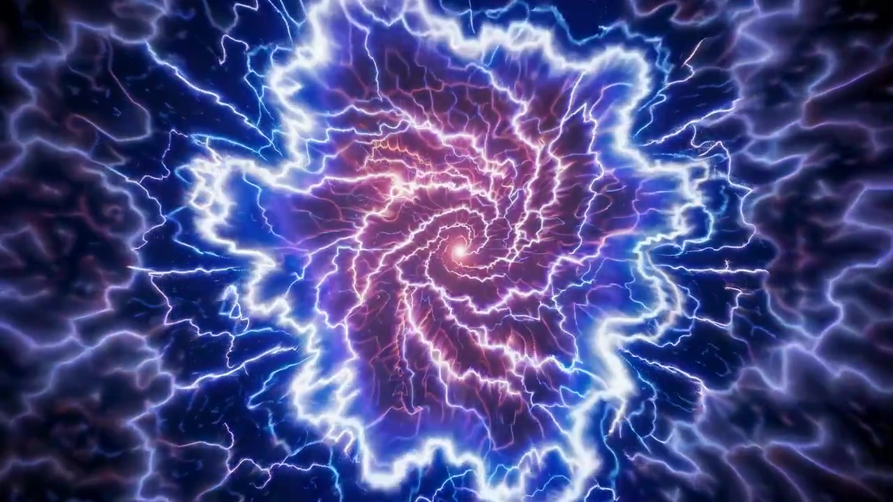 Tunnel a spirale astratto di fulmini elettrici luminosi
