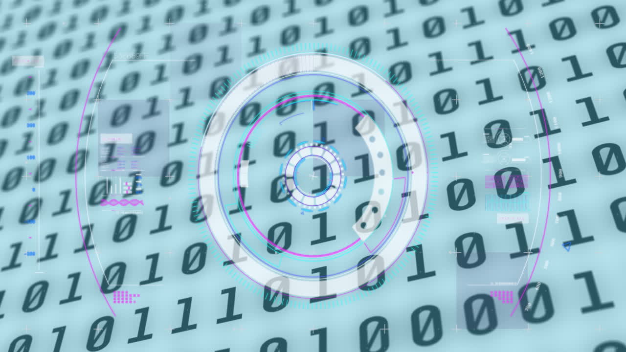 animación del escaneo del alcance y el cambio de codificación binaria sobre un fondo blanco