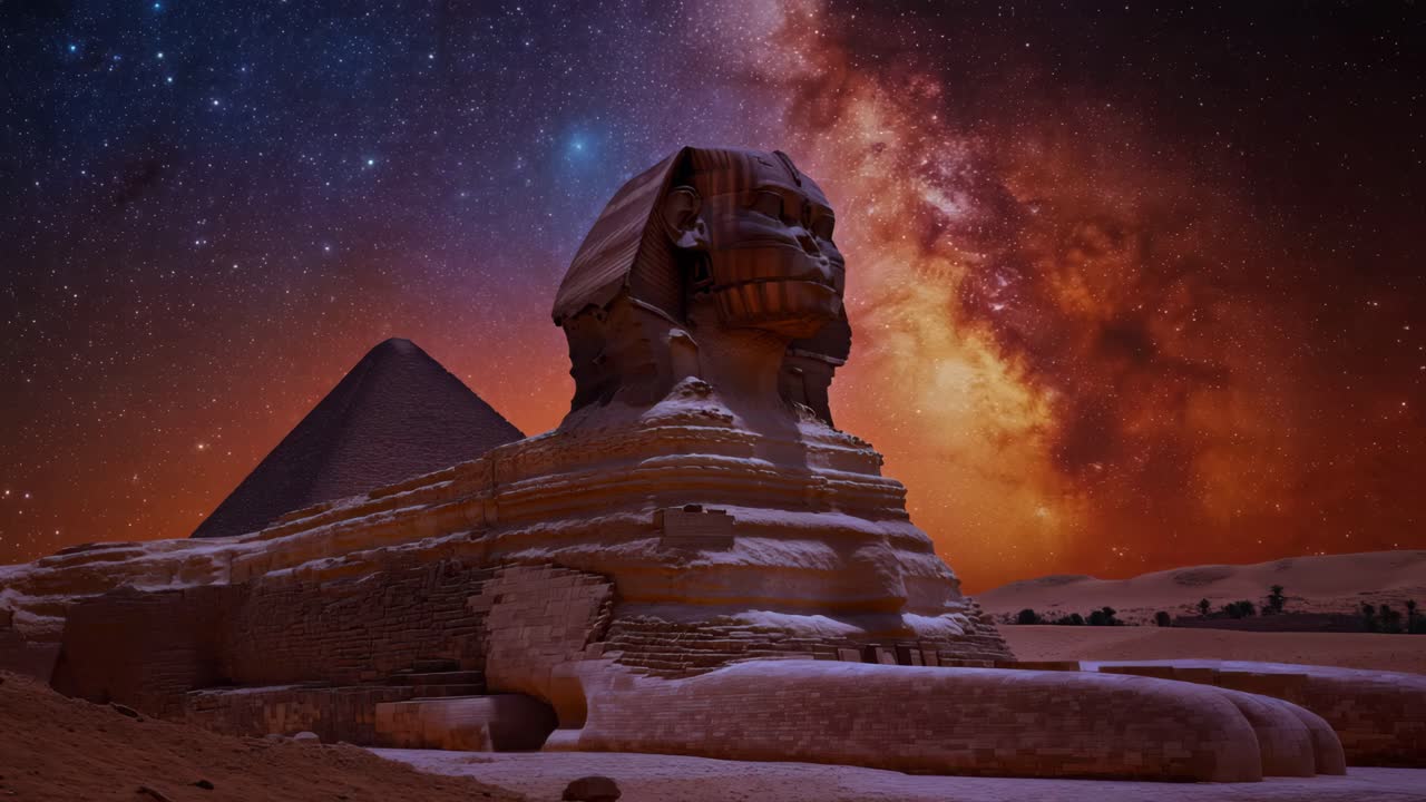 Sphinx and Pyramids Under a Night Sky