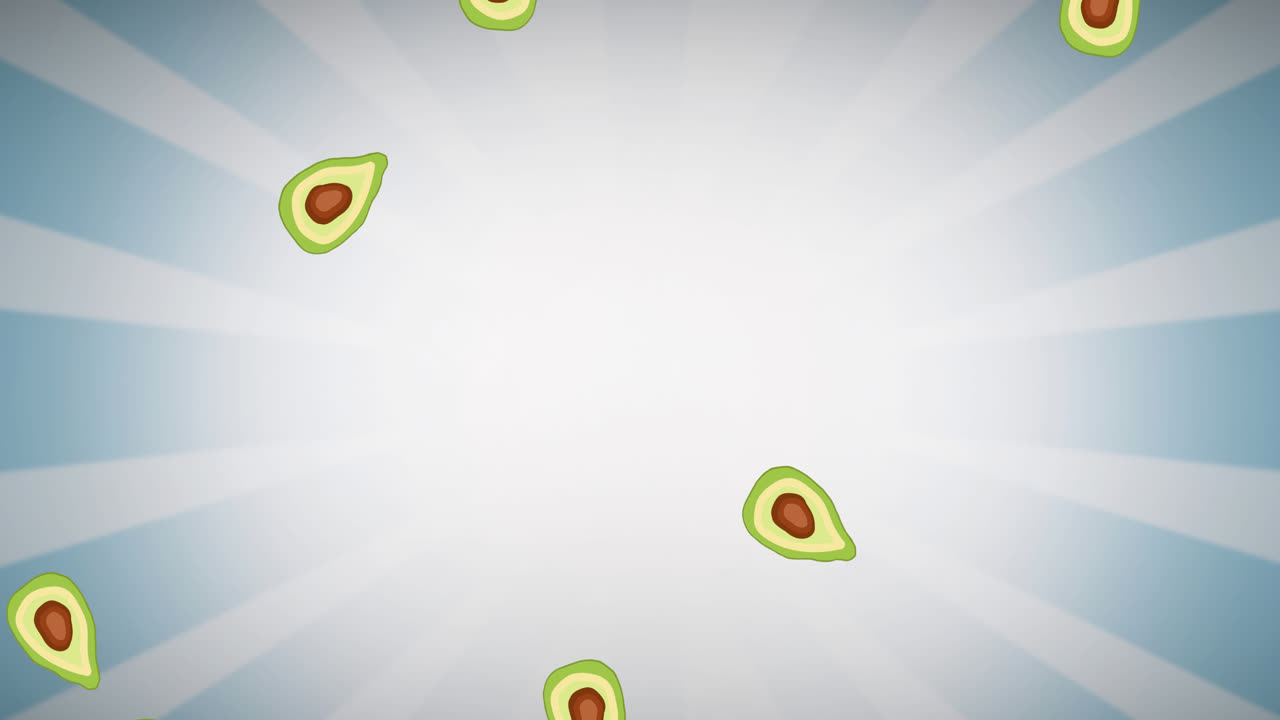 animación de aguacates moviéndose sobre un fondo de rayas azules